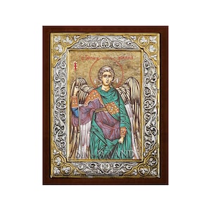 Archangel Michael Greek Orthodox Silver Icon Hagiography 26x20cm