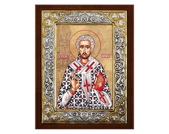 Saint Lazarus Greek Orthodox Silver Icon Hagiography 26x20cm