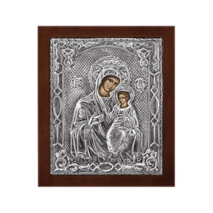 Virgin Mary Theotokos Akathist Greek Orthodox Silver Icon 18x15cm