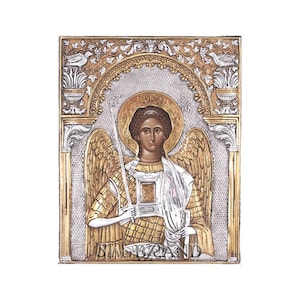 Archangel Michael Greek Orthodox Silver Icon 28x22cm (Gold Plated)