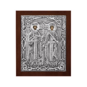 Saints Constantine and Helen Greek Orthodox Silver Icon 18x15cm