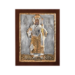 Saint Nectarios Greek Orthodox Silver Icon 20x16cm (Gold Plated)