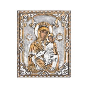 Virgin Mary Theotokos Odigitria Greek Orthodox Silver Icon 22x18cm (Gold Plated)