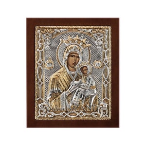 Virgin Mary Theotokos Amolyntos Greek Orthodox Silver Icon 18x15cm  (Gold Plated)