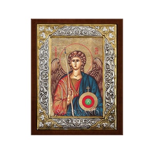 Archangel Michael Greek Orthodox Silver Icon Hagiography 26x20cm
