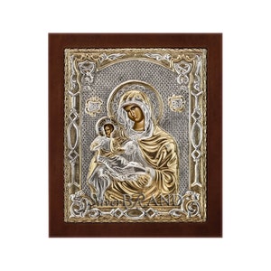Virgin Mary Theotokos Odigitria Greek Orthodox Silver Icon 18x15cm  (Gold Plated)