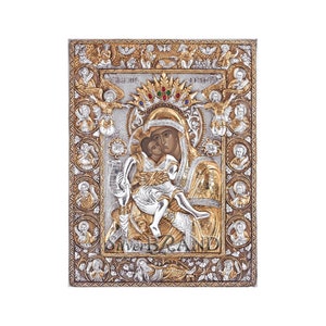 Virgin Mary Theotokos Axion Esti Greek Orthodox Silver Icon 31x22cm (Gold Plated)
