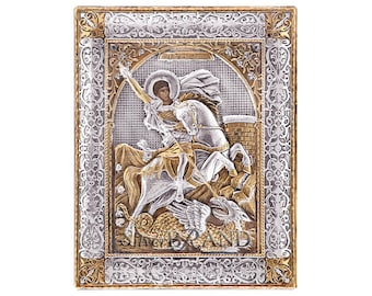 Icona Bizantina Di San Giorgio In Legno - Arte Religiosa Greco-Ortodossa Da Appendere, Decorazione Parete