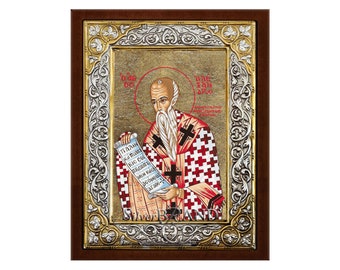 Saint Alexander Greek Orthodox Silver Icon Hagiography 26x20cm