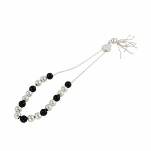 Greek Komboloi Onyx Black Beads - Sterling Silver Worry Beads, Rosary, Stress Beads, Anxiety Relief, Meditation Beads