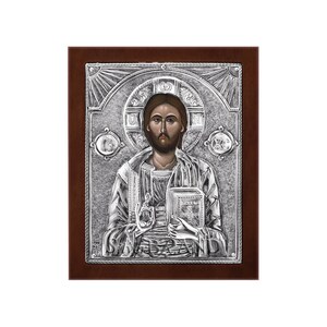 Christ Pantocrator Greek Orthodox Silver Icon 17x14cm