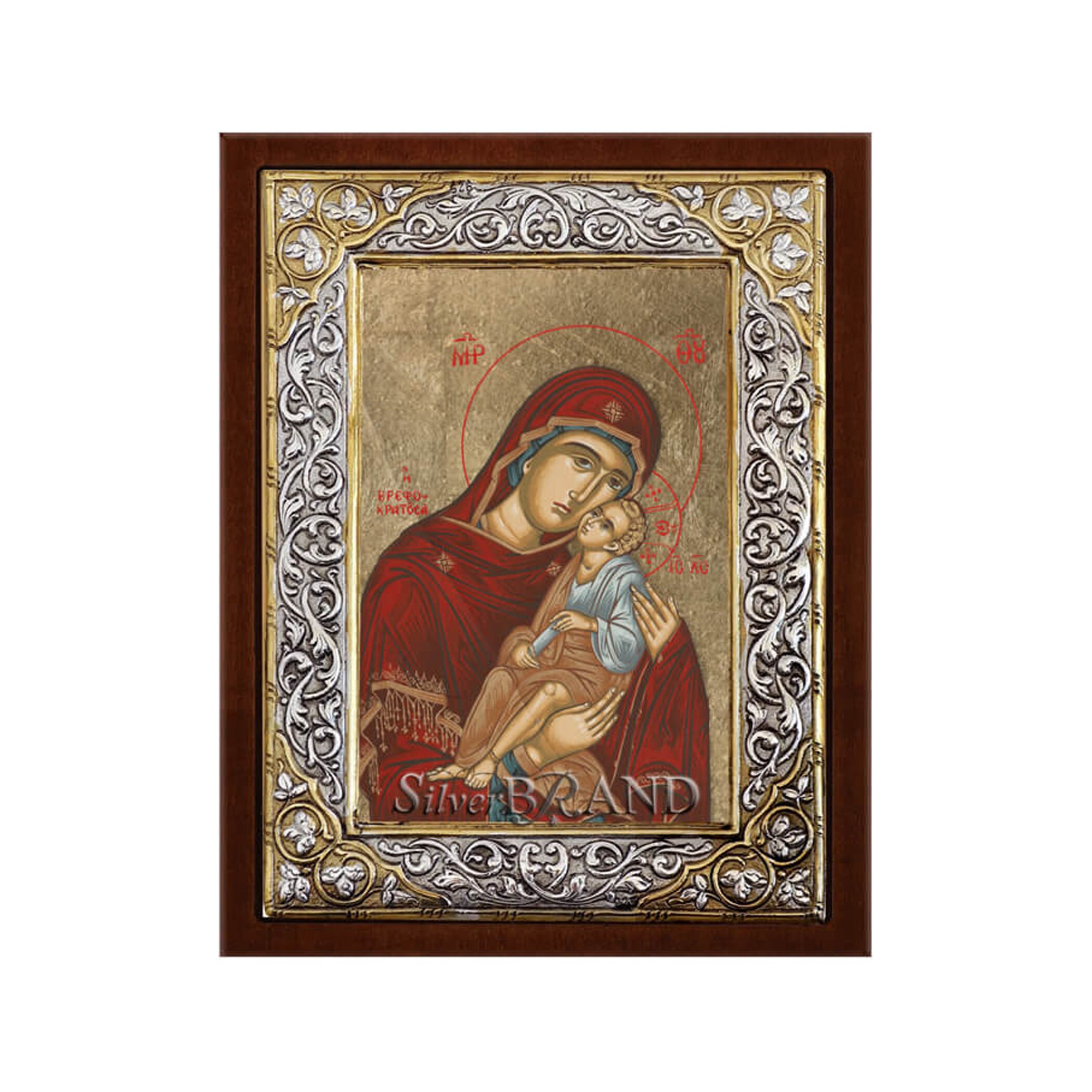 Virgin Mary Theotokos Vrefokratousa Greek Orthodox Silver Icon