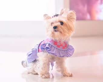 NEW!!! Dog Harness | Frill Harness | Ruffle Harness | Harness for dogs | Puppy Harness | Purple and Pink Checkerboard Pattern