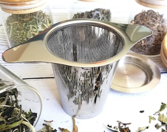 Tea Strainer for hanging on Teapots, Mugs, Cups to steep Loose Leaf Tea and Coffee - Stainless Steel Tea Infuser Mesh - Double Handles