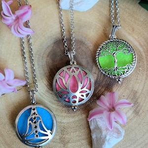 Collana con chakra per aromaterapia / Loto, Albero della vita o figura in meditazione / Gioielli con diffusore di oli essenziali
