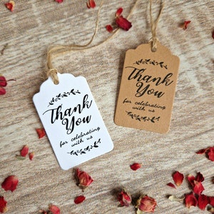 Etichette per matrimoni: etichette regalo in carta kraft o bianca Grazie per aver festeggiato con noi + cordino gratuito