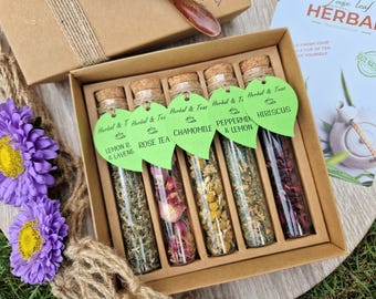 Collection personnalisée de tisanes en vrac dans une boîte cadeau - Echantillonneurs de 5 - Coffret cadeau pour amateur de thé, anniversaire, cadeau de remerciement, fête des mères