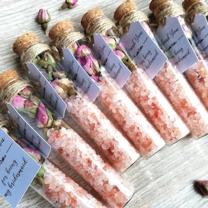 Wedding Bath Salt Tube Gift/Favour/Guest Rose Buds & Coarse Salt Test Sample Tube - Bridal/Thank you/Bridesmaid/Mothers Day Hen Party Gift