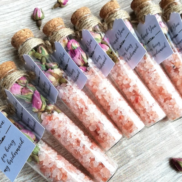 Sel de bain mariage tube cadeau/faveur/invité boutons de rose et gros sel tube à essai - mariée/merci/demoiselle d'honneur/fête des mères cadeau enterrement de vie de jeune fille