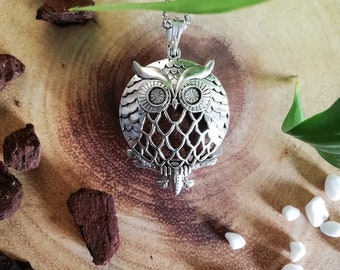 Owl Essential Oil Diffuser Aromatherapy Necklace Stainless Steel Locket & 10 x Colour Pads Gift Set Girls Women Jewellery Birthday Christmas