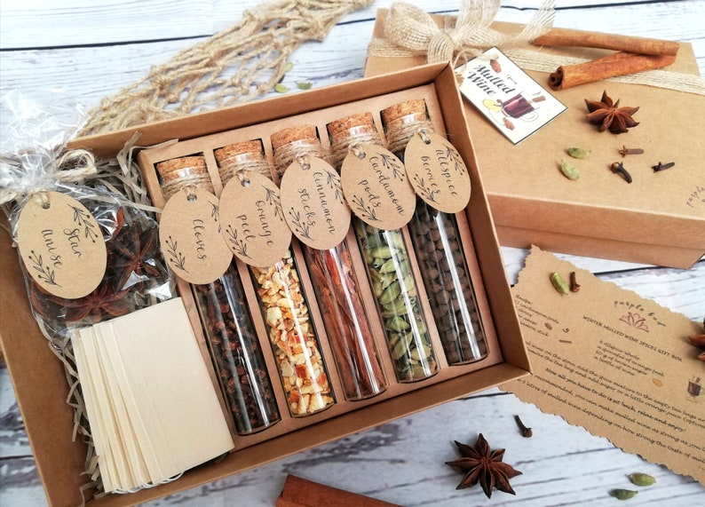 Winter Mulled Wine Spices Kit Gift Box or Sample Warm Spices Gift Set Gift for wine lover Hot Red Wine Spices Valentines gift image 1