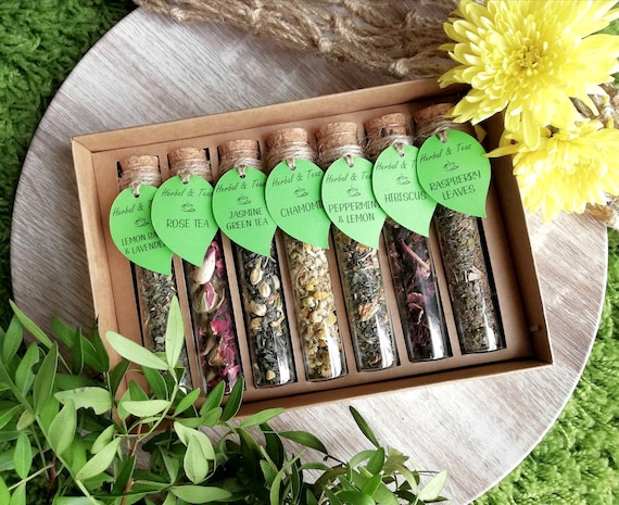 Loose Leaf Herbal Tea Collection in Gift Box Sampler Pack of 7 Test Tubes  Gift Set for Tea Lover, Birthday, Thank You Gift Mothers Day 