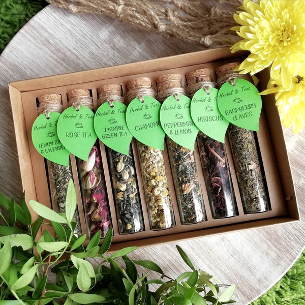 Loose Leaf Herbal Tea Collection in Gift Box - Sampler Pack of 7 - Test tubes - Gift Set for tea lover, Birthday, Thank you gift Mothers Day