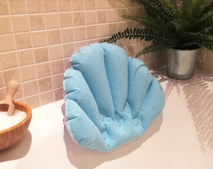 Shell Shaped Bath Pillow | Waterproof Inflatable Terry Cloth Spa Cushion