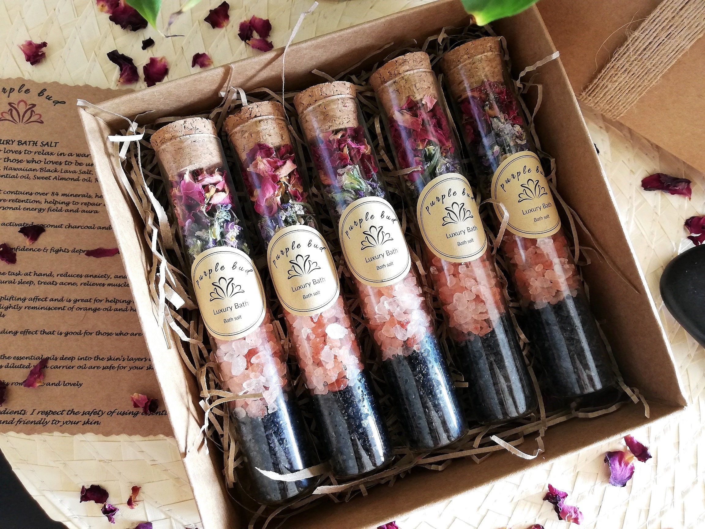 Luxury Bath Salt in Glass Tube Black Hawaiian Lava Salt & Pink - Etsy UK