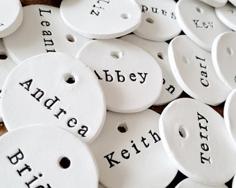 Clay Name Tags, Personalised Gift Tags, Wedding Table Setting Names, Handmade Custom Tags, Pantry Labels, Jar Labels, Place Names