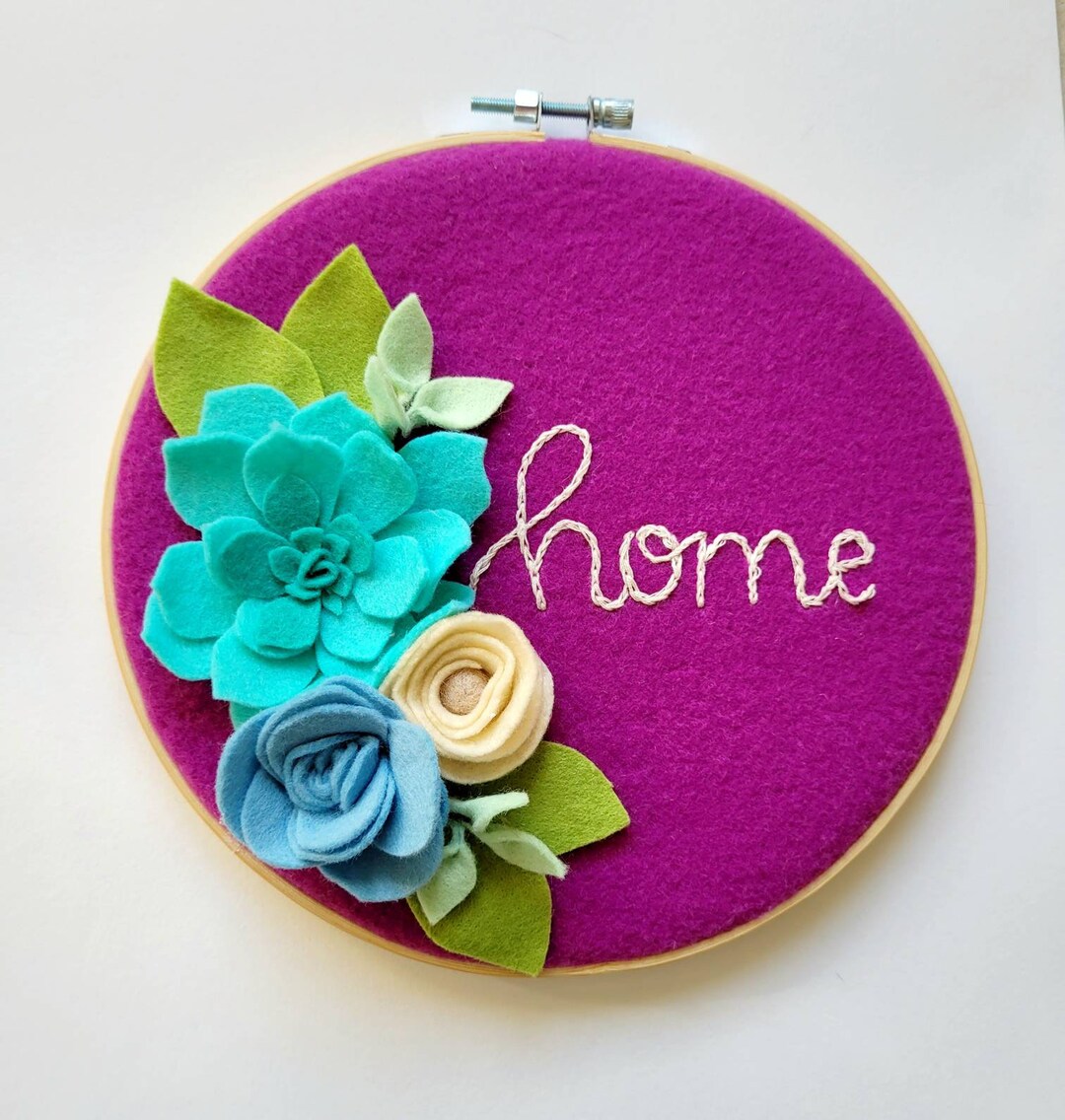 Felt Flowers Home Embroidery Hoop Wall Art Plant Art Home Etsy