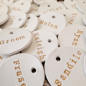 Personalised Clay Tags, Wedding Place Names, Personalised Clay Tags, Gift Tags, Table Setting Names, Handmade, Custom Tags, Gold Place Names