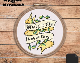 DnD Cross Stitch Pattern, Role Play Tabletop Embroidery, Welcome Adventurer cross stitch chart, Fantasy, RPG, D&D