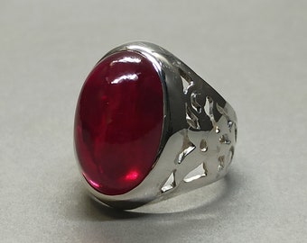 Anillo de rubí cabujón: anillo de plata de ley 925 hecho a mano para hombre