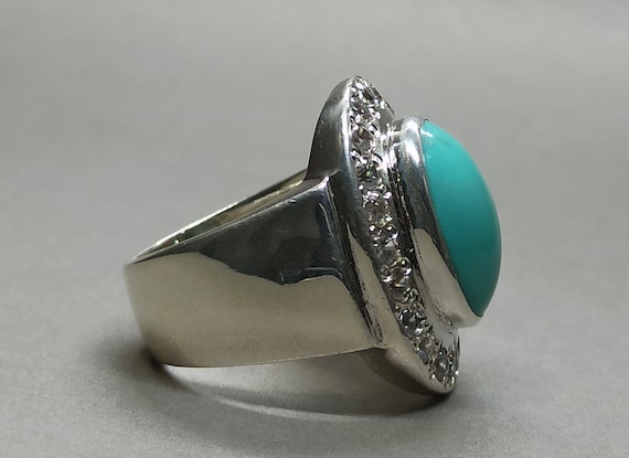 ブルーターコイズリング：30カラットスターリングシルバーハンドメイド