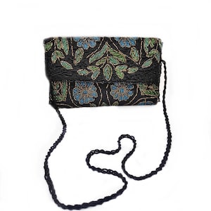 Bolso de mano de diseñador con cuentas hecho a mano con flores azules, bolso de mano para fiesta de noche con cadena trenzada con cuentas, bolso de mano para boda, bolso cruzado negro, regalo para ella