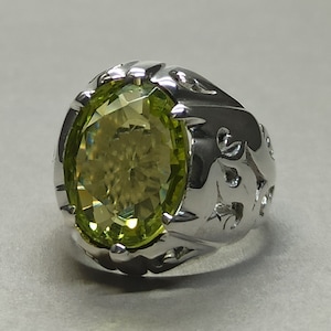 12 Carat Peridot 925 Sterling Silver Handmade Men Ring Beryl Ring Rare Light Green Peridot Ring August Birthstone Ring Birthday Gift For Him