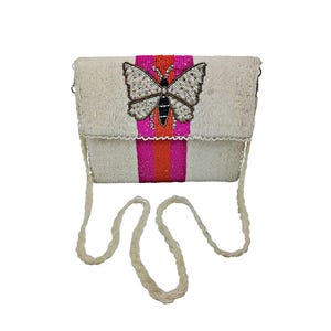 Schmetterling Umschlag Handgemachte Perlen Clutch Hand bestickt Geldbörse Lange Geflecht Perlen Armband Hummer Haken Kette Umhängetasche Geschenk Für Sie