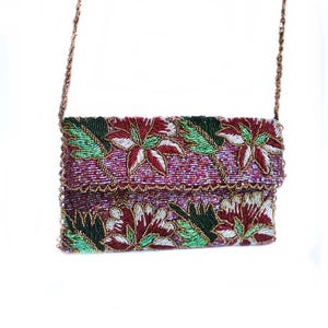 Shine Pink Floral Glasperlen Clutch verschönerte Perlen Umhängetasche mit Perlen Braid Strap Damenmode Abendhandgemachte Geldbörse