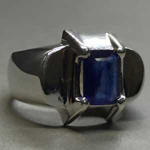 3.6 Carat Emerald Cut Natural Blue Sapphire Ring 925 Sterling Silver Handmade Mens Ring Neelam Ring September Birthstone Ring Gift For Him