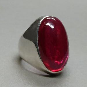 30 Carat Cabochon Ruby Ring: Handmade 925 Sterling Silver, July Birthstone