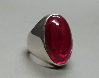 Anel masculino de prata esterlina 925 cabochão de 30 quilates feito à mão anel de rubi vermelho raro anel de pedra de aniversário de julho anel Anari Yaqoot presente de aniversário para ele