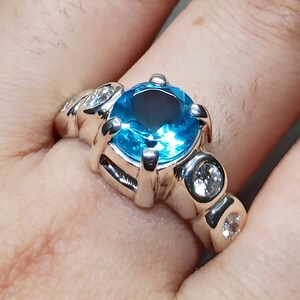 4 Carat Blue Topaz 925 Sterling Silver Handmade Women Ring Round Cut Bright Blue Topaz Ring November Birthstone Ring Birthday Gift For Her