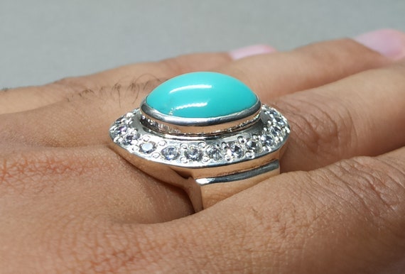ブルーターコイズリング：30カラットスターリングシルバーハンドメイド