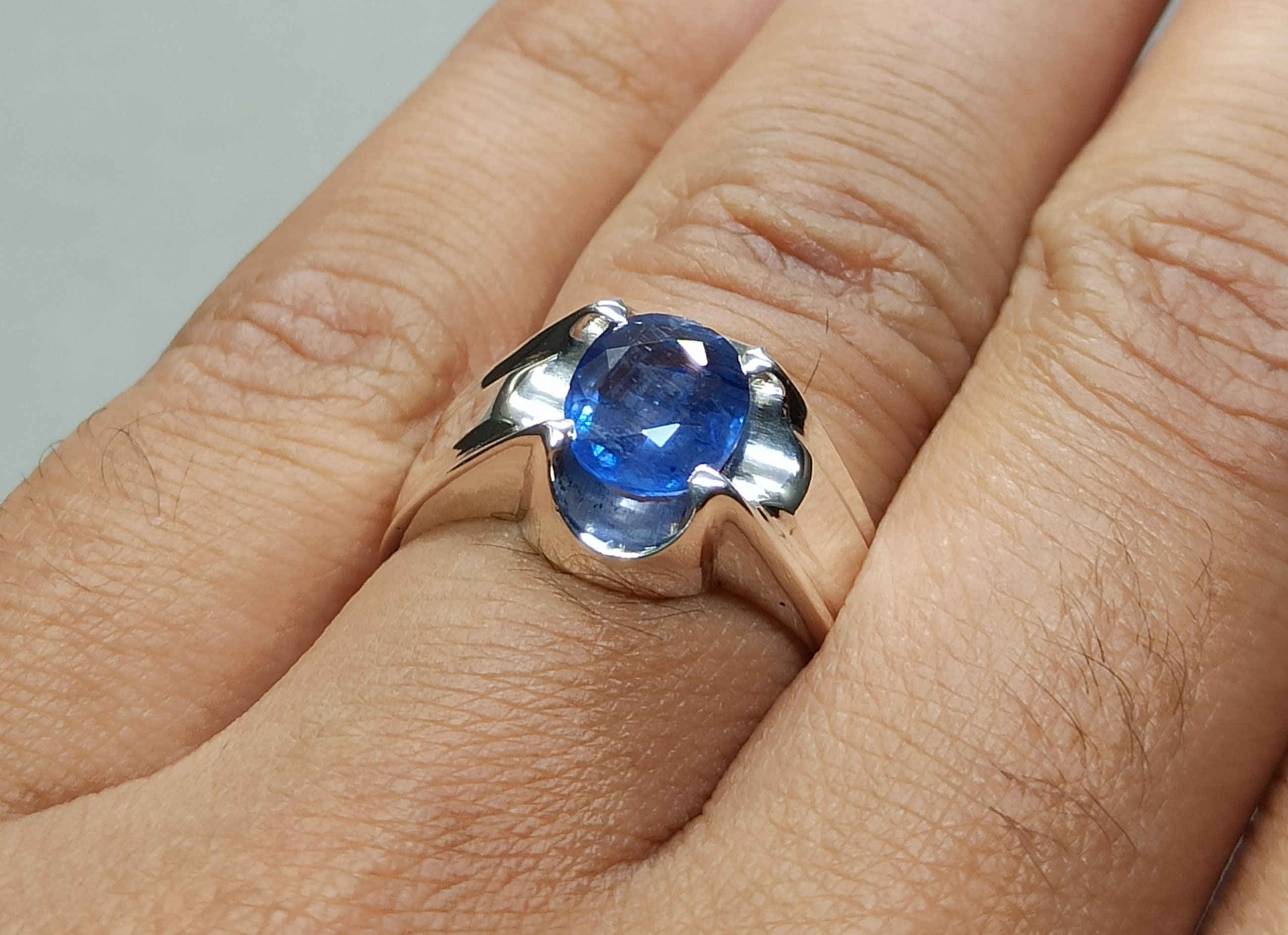 天然サファイアリング：ハンドメイド925スターリングシルバー、9月の