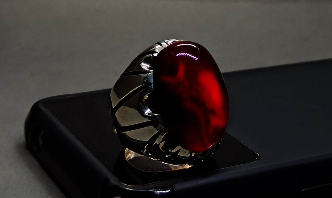 Big Blood Red Carnelian 925 Sterling Silver Handmade Men Ring Yemeni ...
