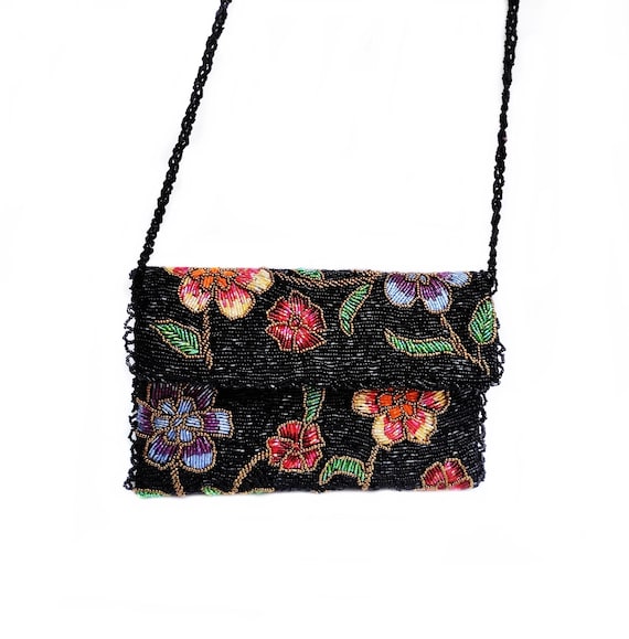 Black floral handbag sale