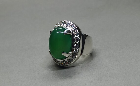 グリーンアゲートリング：ハンドメイド925スターリングシルバー、5月の