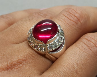 9 Carat Cabochon Ruby 925 Sterling Silver Handmade Women Ring Red Ruby Ring July Birthstone Ring Anari Yaqoot Ring Birthday Gift For Her