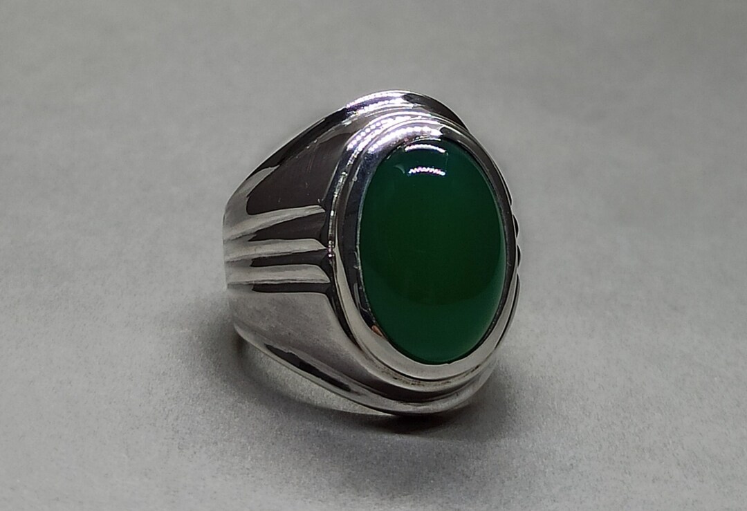 MEXICO発シルバーhandmadeリング＃グリーン アゲート19号 グリーンアゲートスターリングシルバーリング - ハンドメイドイエメン